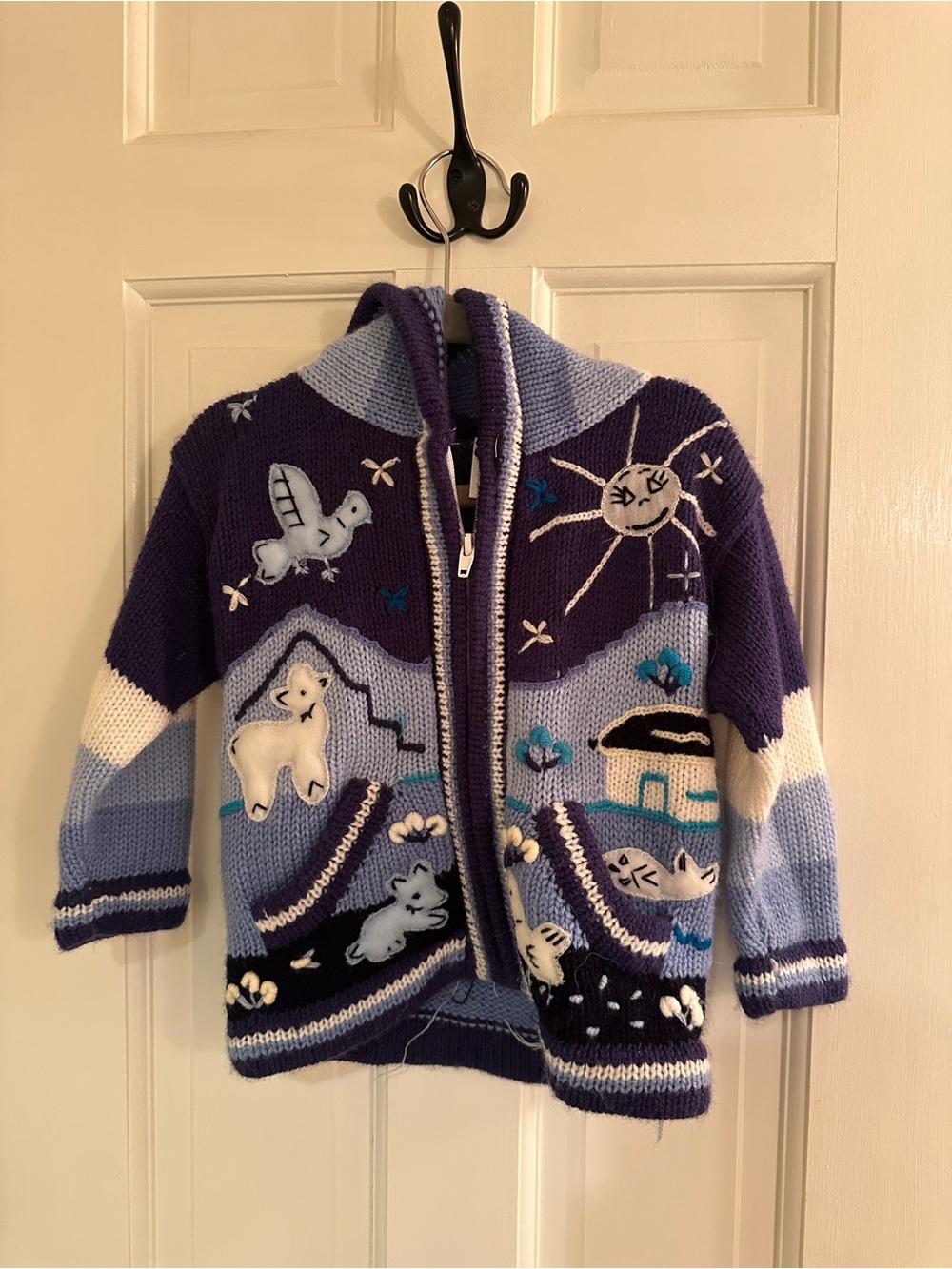 Toddler Knit Animal Zip Hoodie - Navy & Light Blue 2T-3T